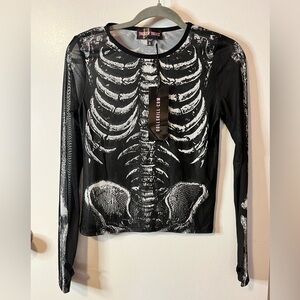 Dolls Kill Black and White Skeleton Mesh Top